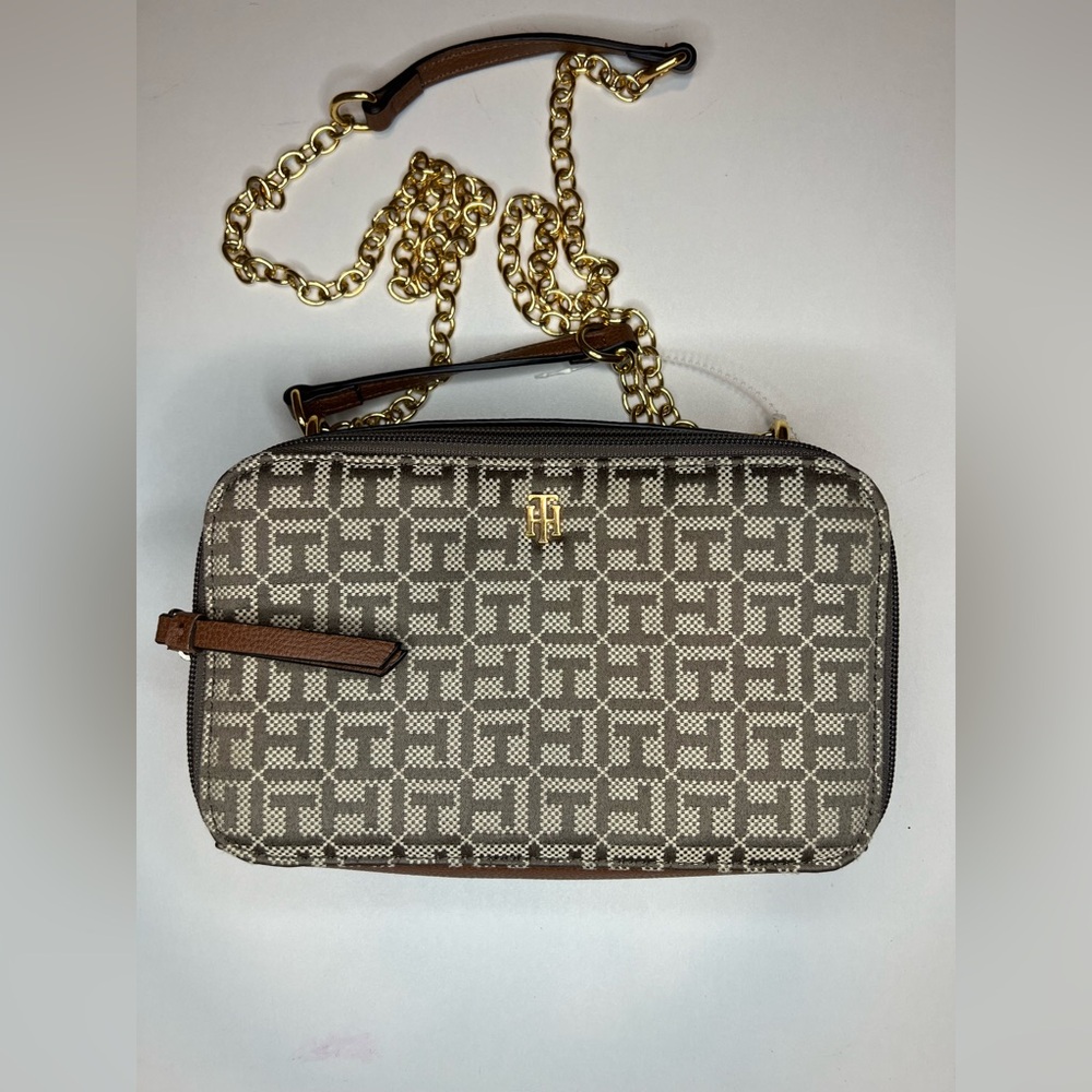 Tommy Hilfiger Brown and Cream Crossbody Bag
